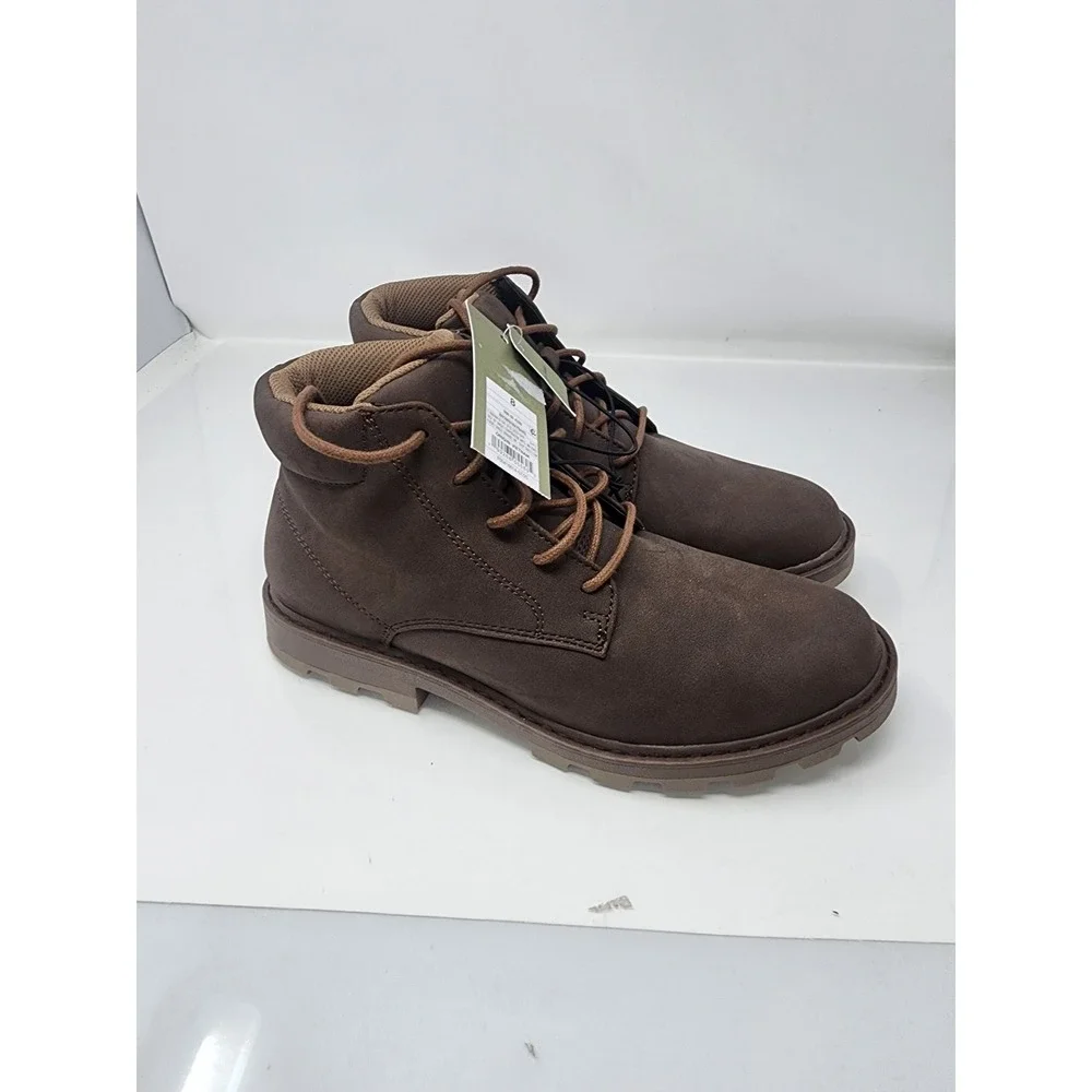 Goodfellow & Co Mens Maynard Lace Up Boots Brown Faux Leather Casual Size 8